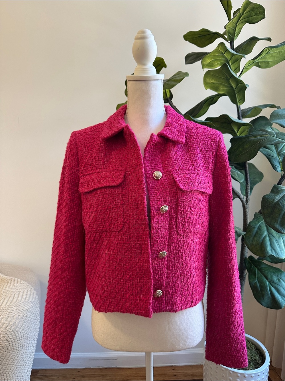 Rachel Zoe Womens Pink Bouclé Button-Front Jacket